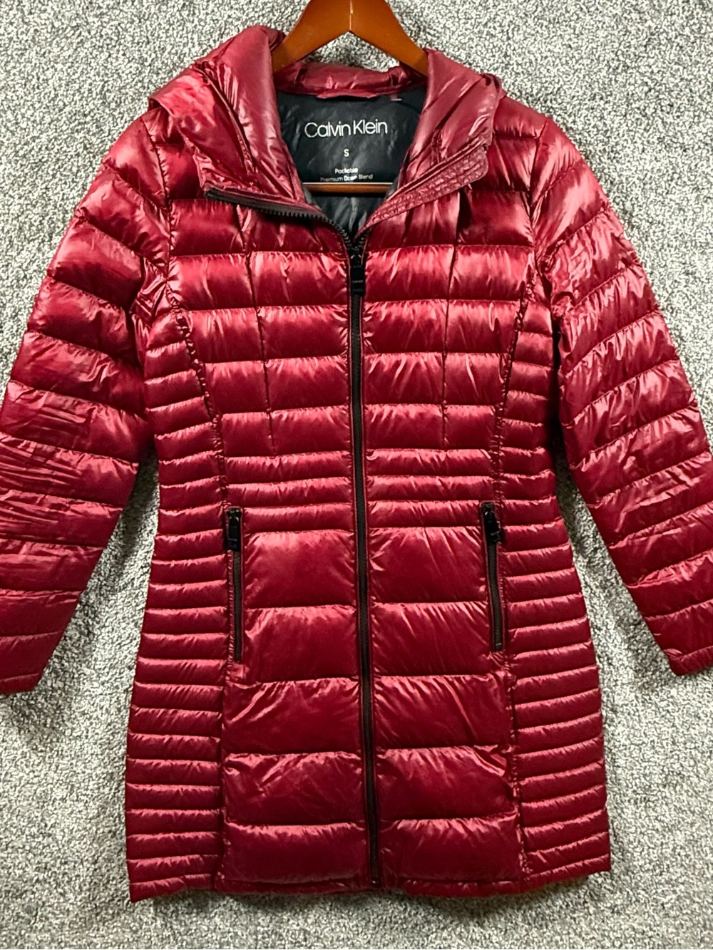 Calvin‎ Klein Packable Down Blend Puffer Coat Hooded Burgundy Womens S